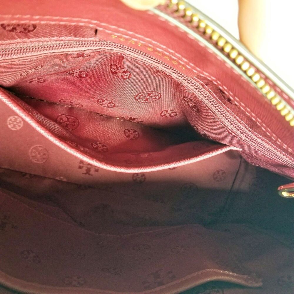 TORY BURCH Maroon Emerson Bag Saffiano Leather Top Zipper Handle Satchel Dk Red - Picture 12 of 15